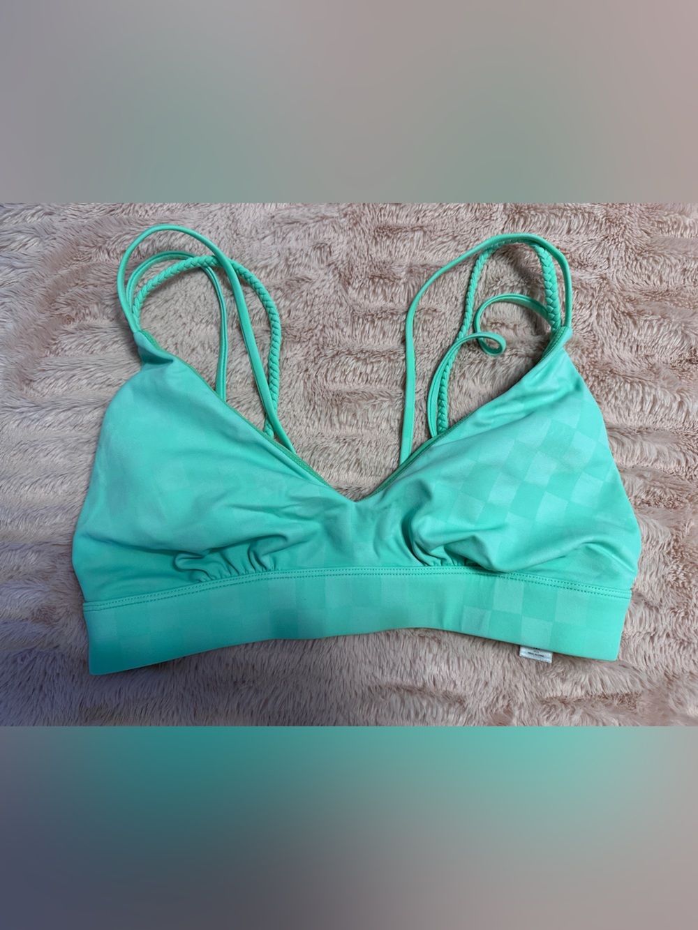 KIAVA Mint Green Double-Strap Bikini Swim Top with subtle checkered print
